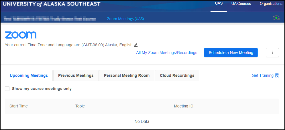 the Zoom meeting page in Blackboard